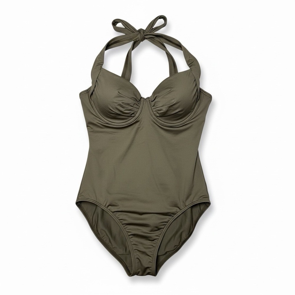 Tommy Bahama One Piece Swimsuit 38C Underwire Tummy Control Olive Halter